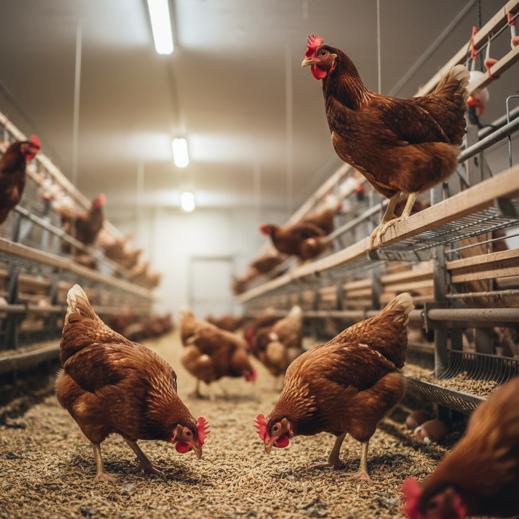 A hen's eye looking through cage wires, illustrating battery hen conditions in modern egg farms.