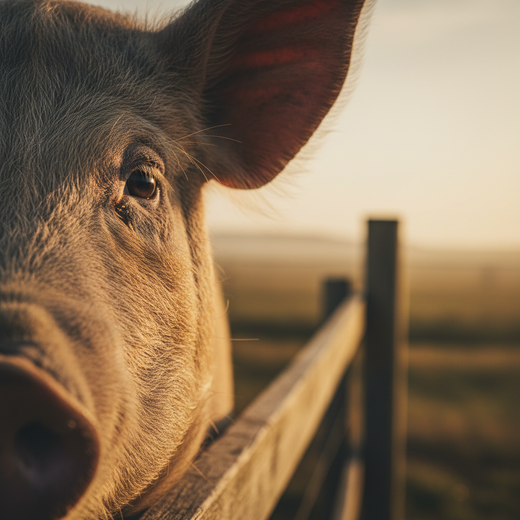 A close-up of a pig's eye, representing the thoughtful and core arguments for animal rights and sentience.